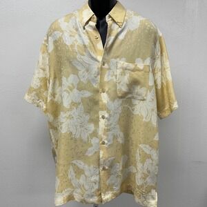 Floral Camp Shirt Button Up‎ Short Sleeve Beige Size XL